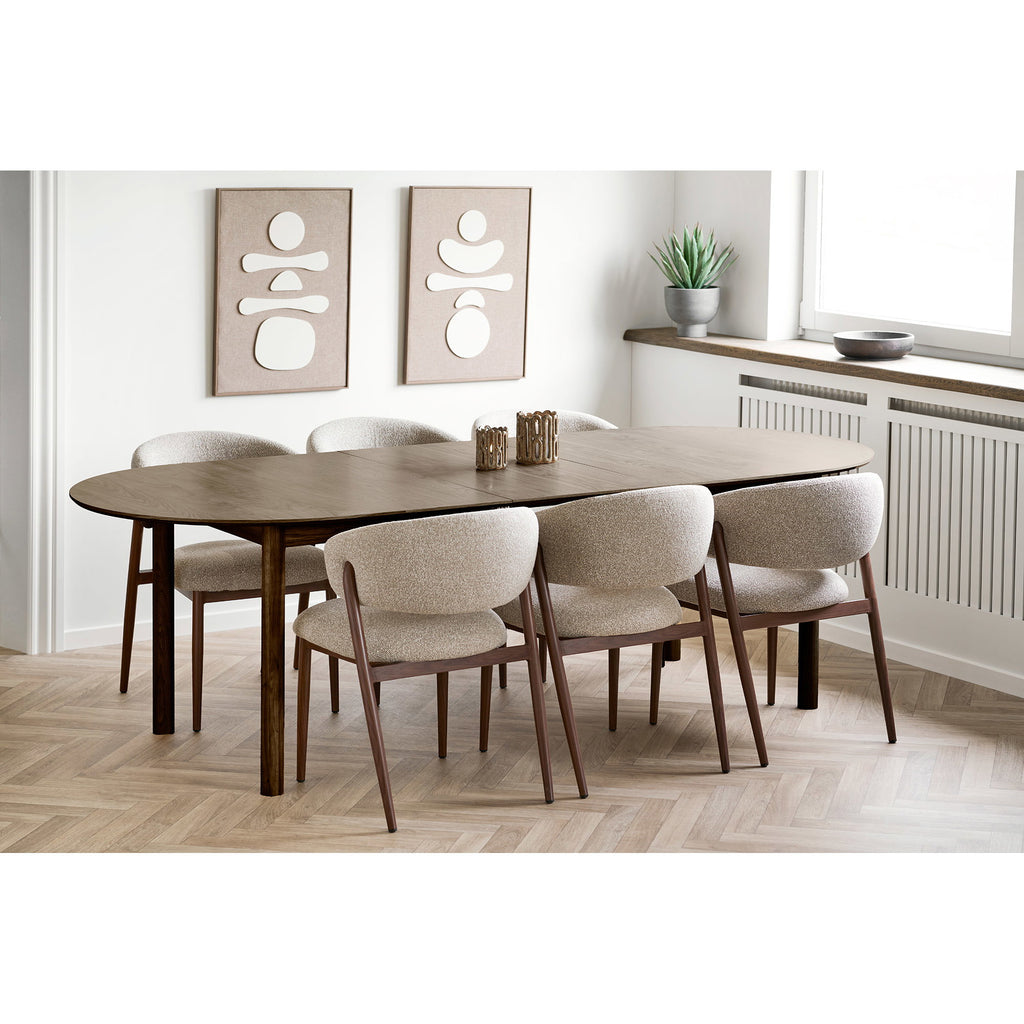 Masă de dining, furnir de stejar, fumuriu, include două extensii, 100x200-250-300x75 cm