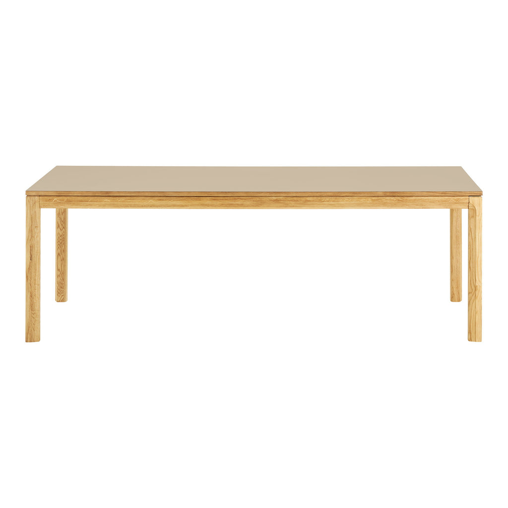 Masă de dining, stejar/laminat HPL, natur/nisipiu închis, include două extensii, 100x220-270-320x75 cm