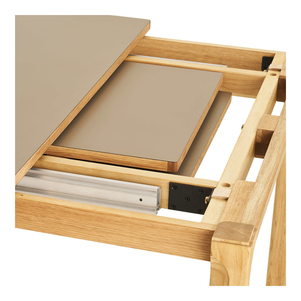 Masă de dining, stejar/laminat HPL, natur/nisipiu închis, include două extensii, 100x220-270-320x75 cm