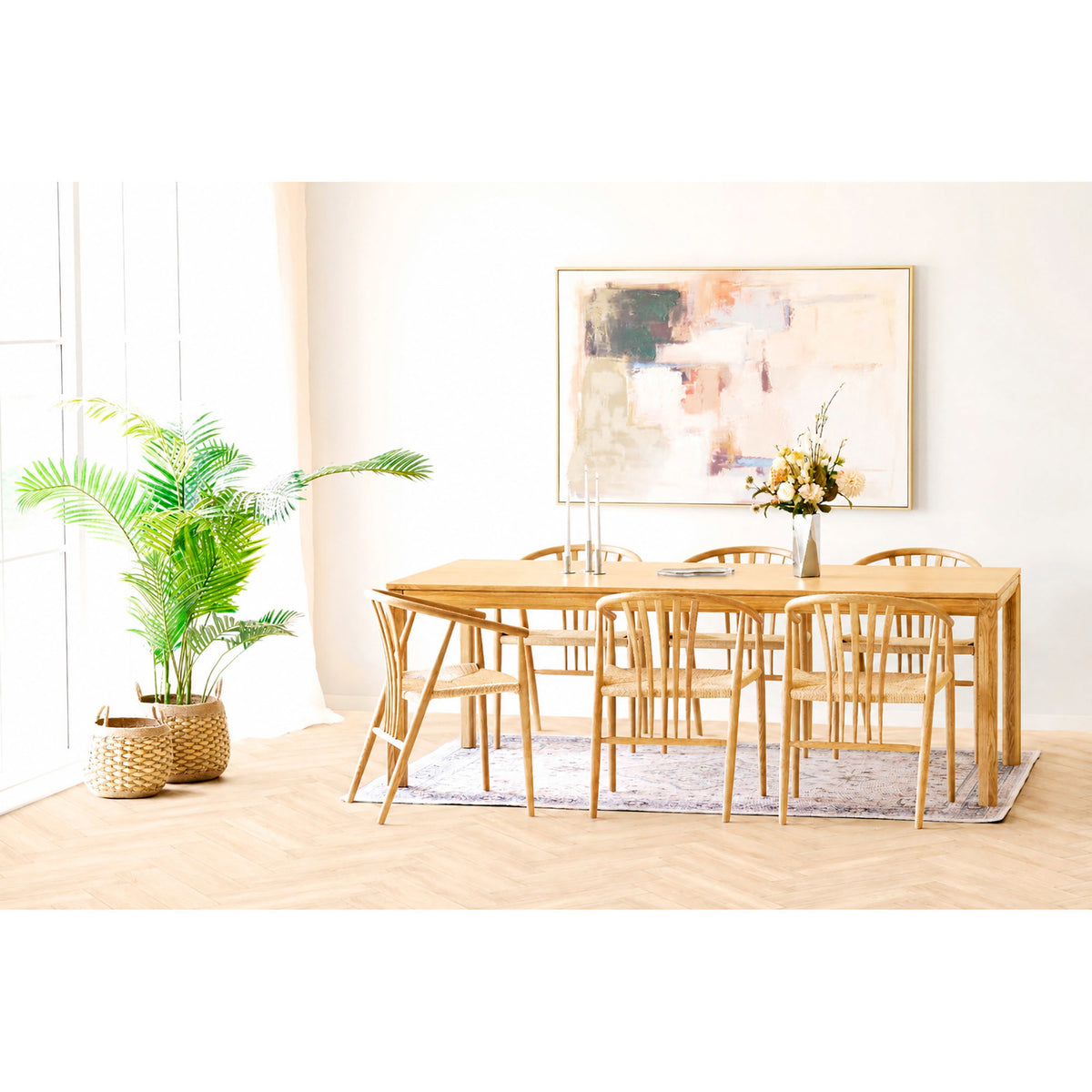 Masă de dining, stejar, natur, include două extensii, 100x220-270-320x75 cm