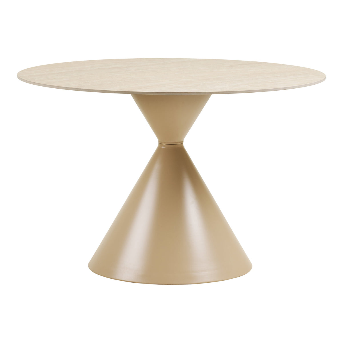 Masă de dining, blat din ceramică/oțel, travertin/nisipiu, ø120x76 cm