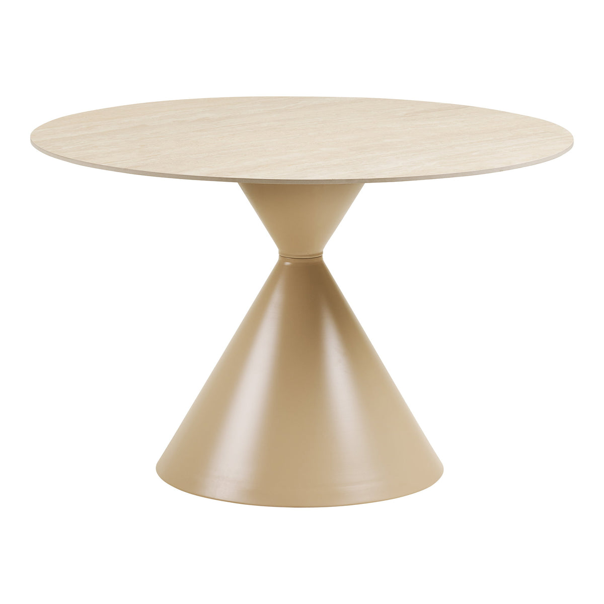 Masă de dining, blat din ceramică/oțel, travertin/nisipiu, ø120x76 cm
