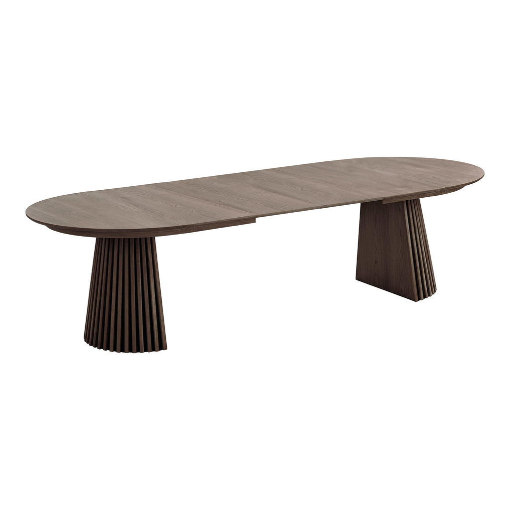 Masă de dining, furnir de stejar, fumuriu, include două extensii, 120x200-250-300x75 cm