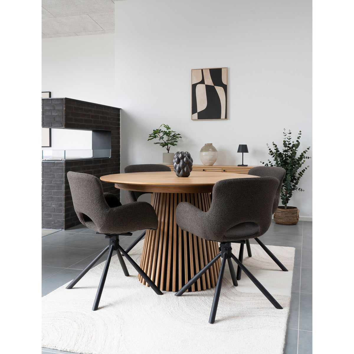 Masă de dining, furnir de stejar, natur, include trei extensii, ø120x120-160-200-240x75 cm