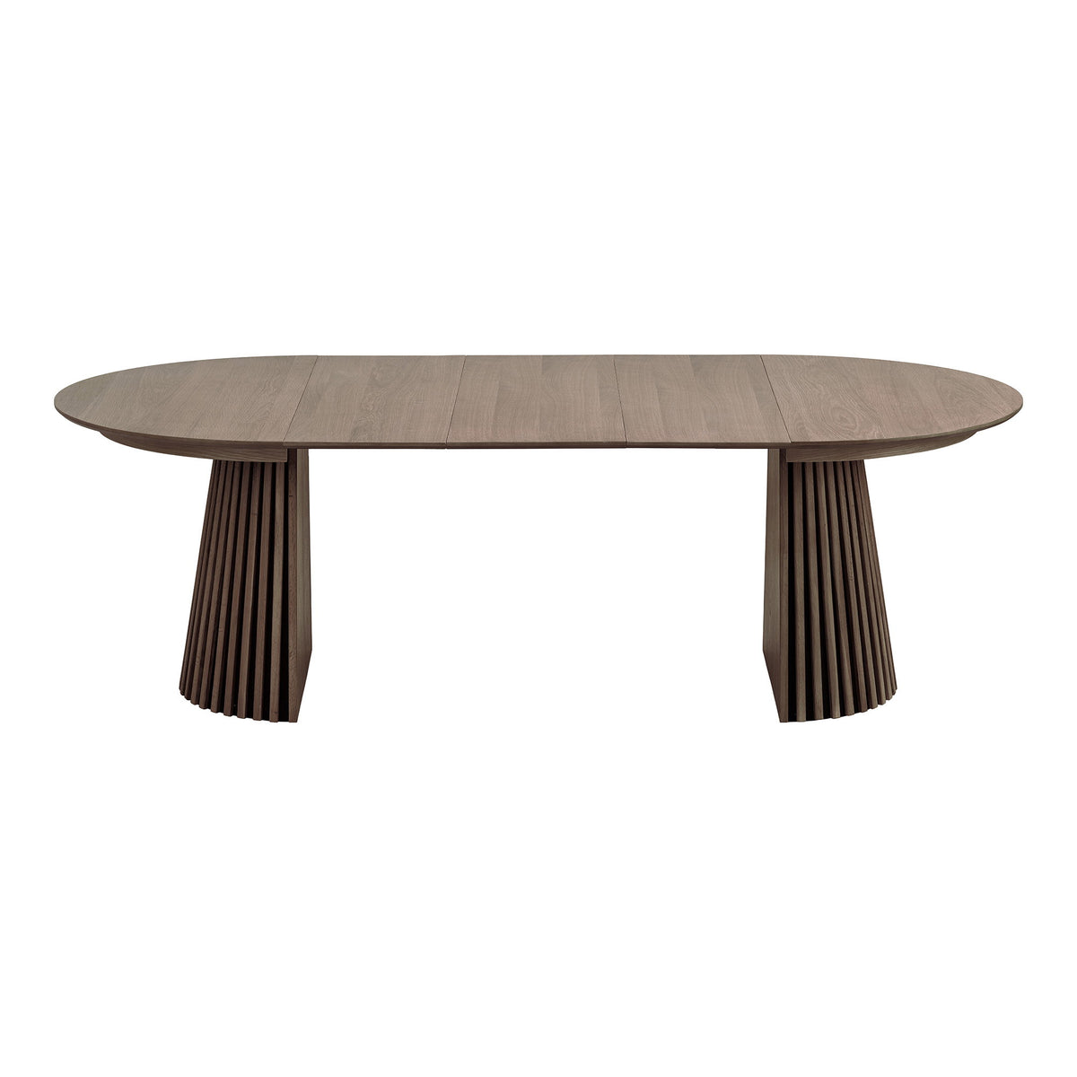 Masă de dining, furnir de stejar, fumuriu, include trei extensii, ø120x120-160-200-240x75 cm