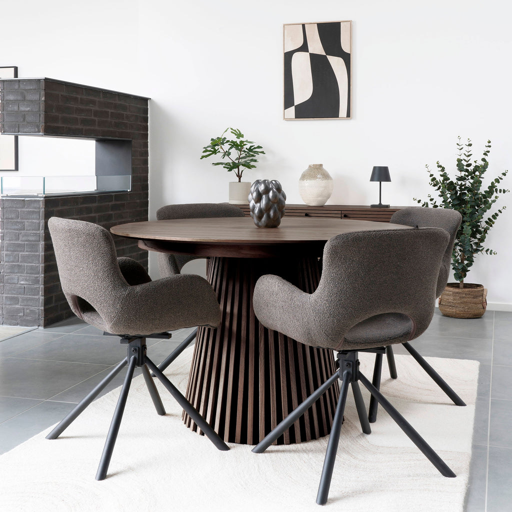 Masă de dining, furnir de stejar, fumuriu, include trei extensii, ø120x120-160-200-240x75 cm