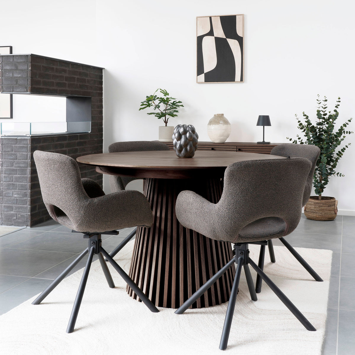 Masă de dining, furnir de stejar, fumuriu, include trei extensii, ø120x120-160-200-240x75 cm