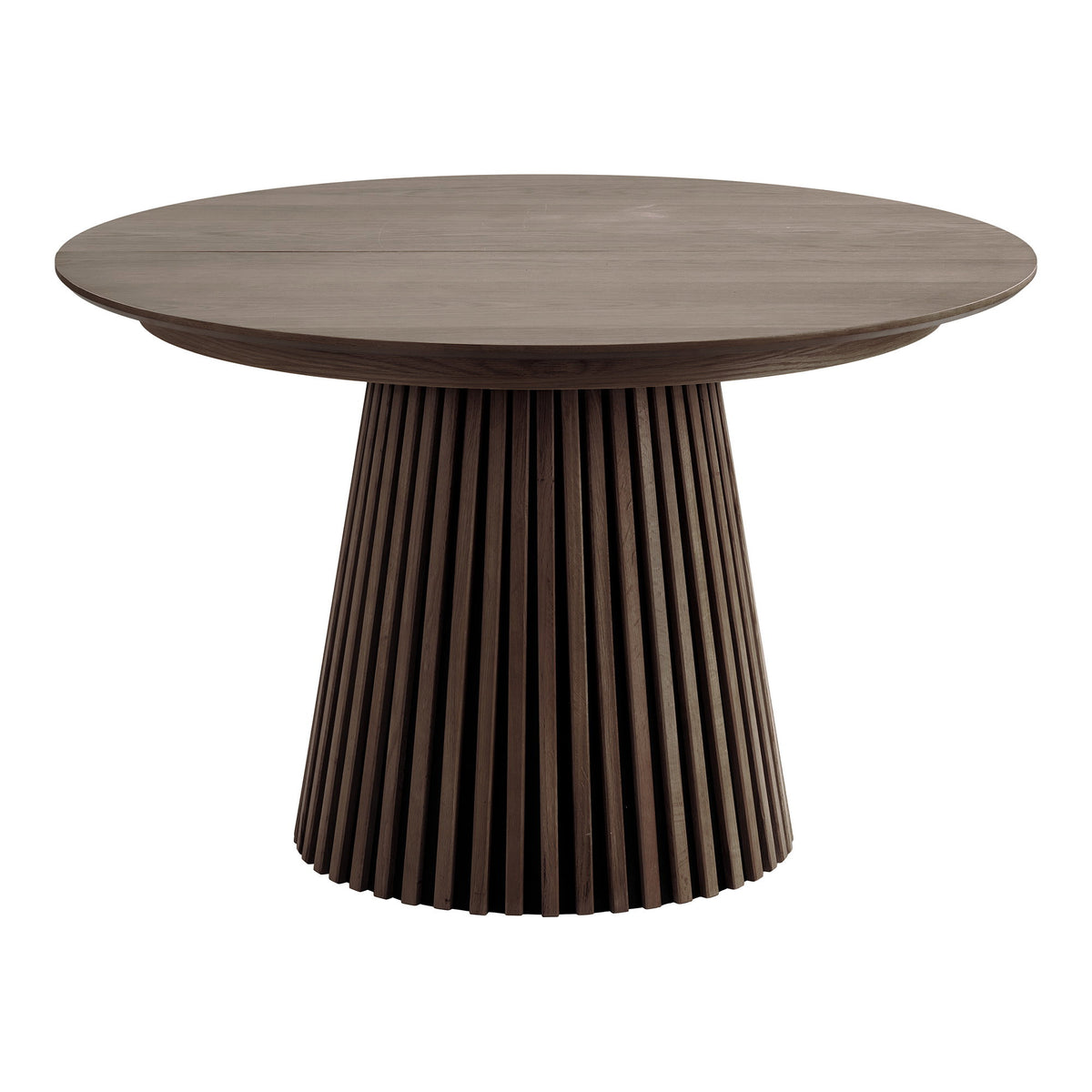 Masă de dining, furnir de stejar, fumuriu, include trei extensii, ø120x120-160-200-240x75 cm