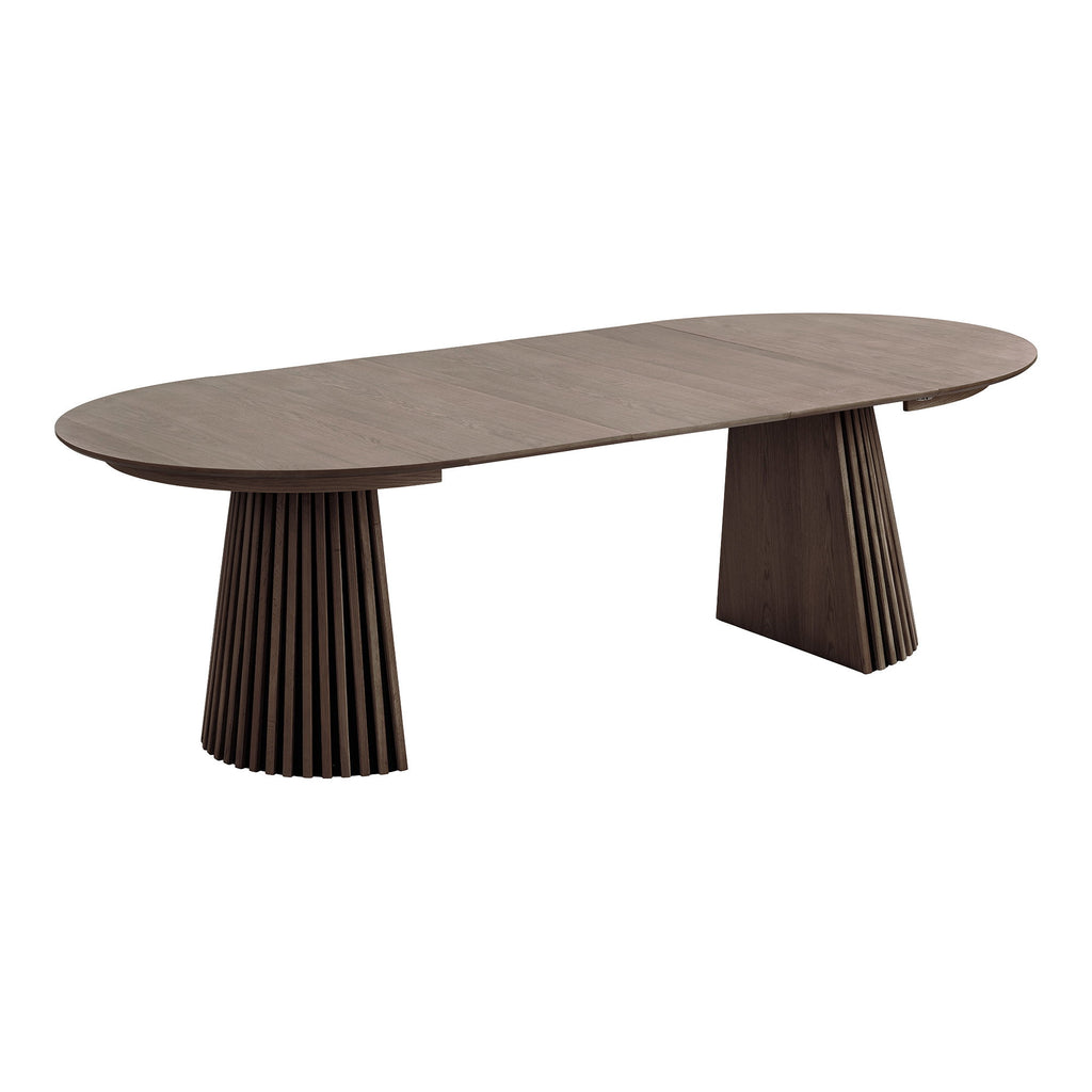 Masă de dining, furnir de stejar, fumuriu, include trei extensii, ø120x120-160-200-240x75 cm