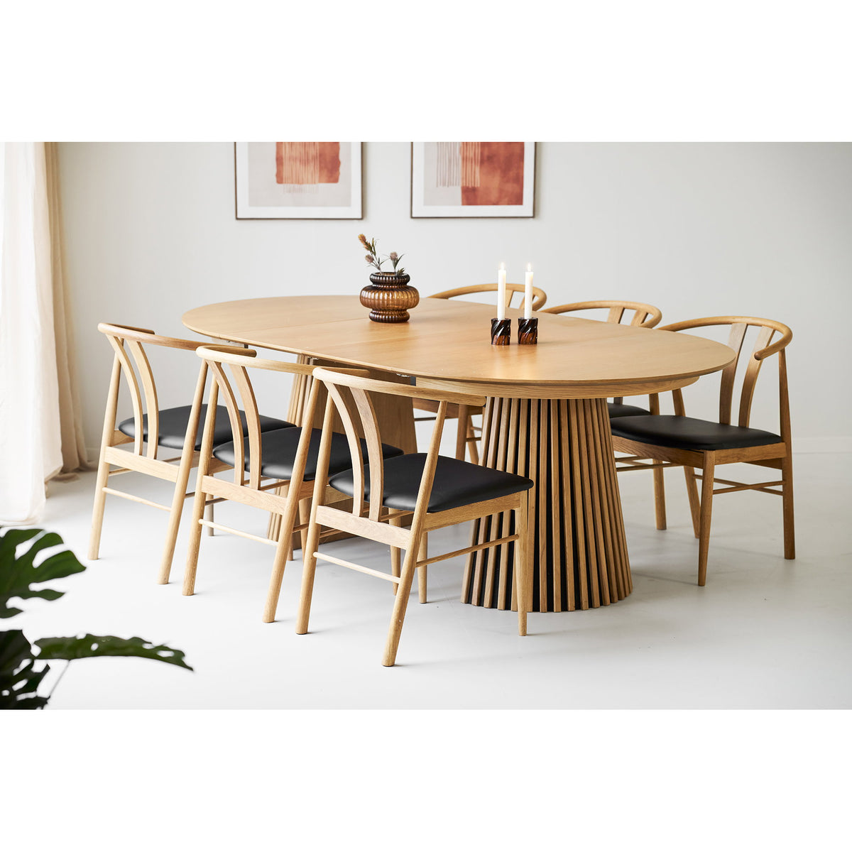 Masă de dining, furnir de stejar, natur, include două extensii, ø120x120-160-200x75 cm