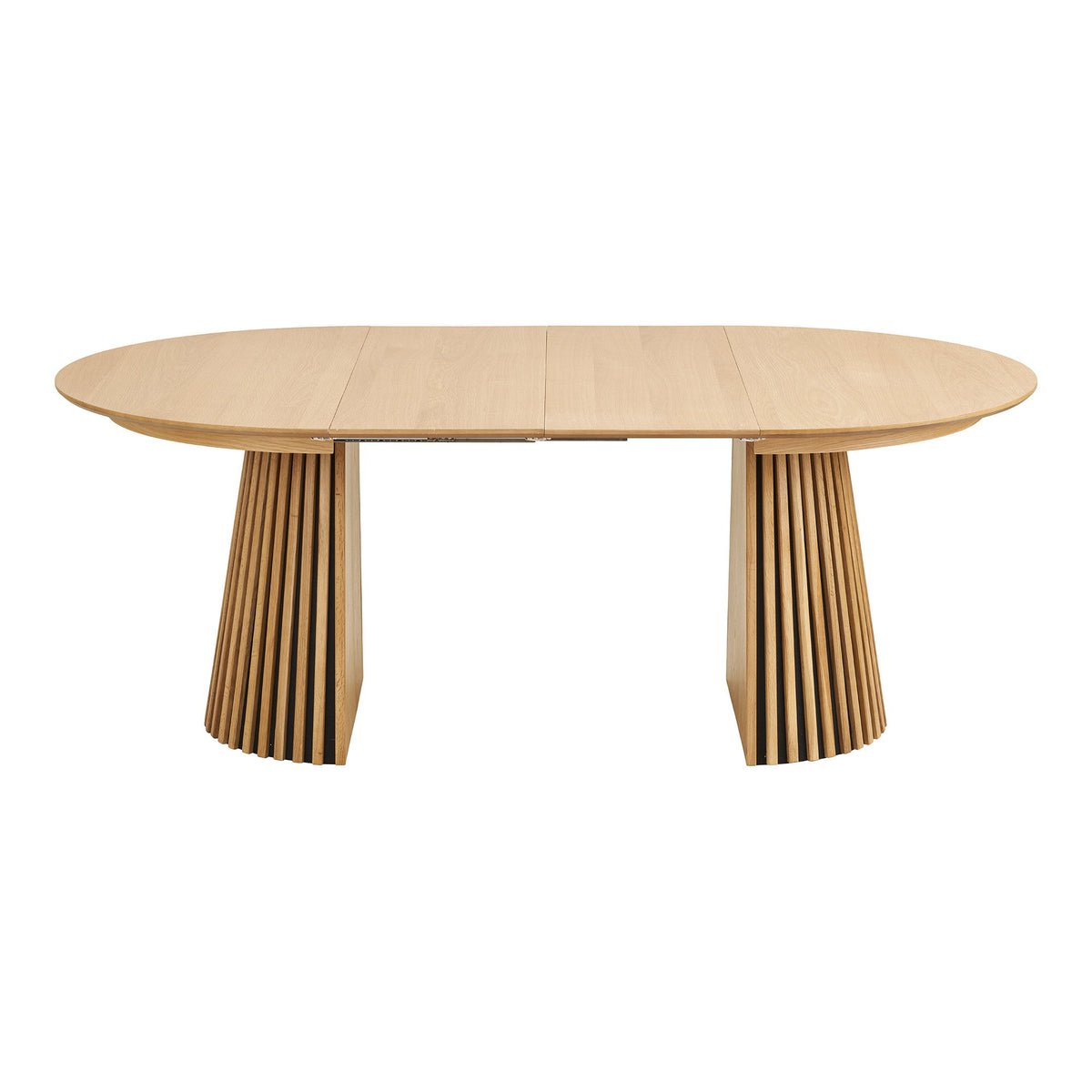 Masă de dining, furnir de stejar, natur, include două extensii, ø120x120-160-200x75 cm