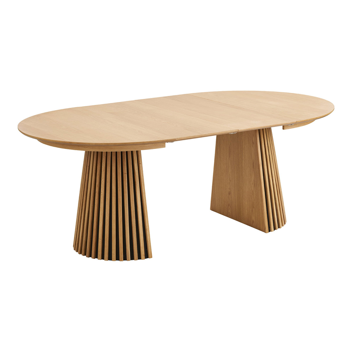 Masă de dining, furnir de stejar, natur, include două extensii, ø120x120-160-200x75 cm