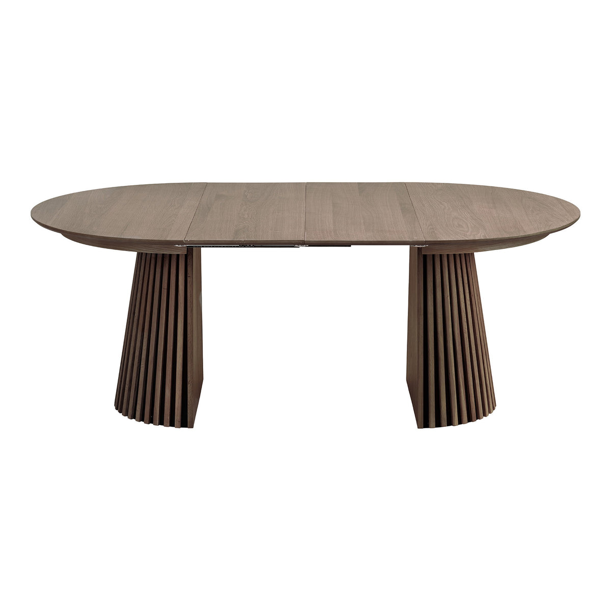 Masă de dining, furnir de stejar, fumuriu, include două extensii, ø120x120-160-200x75 cm
