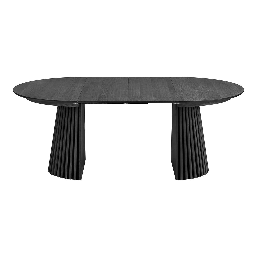 Masă de dining, furnir de stejar, negru, include două extensii, ø120x120-160-200x75 cm