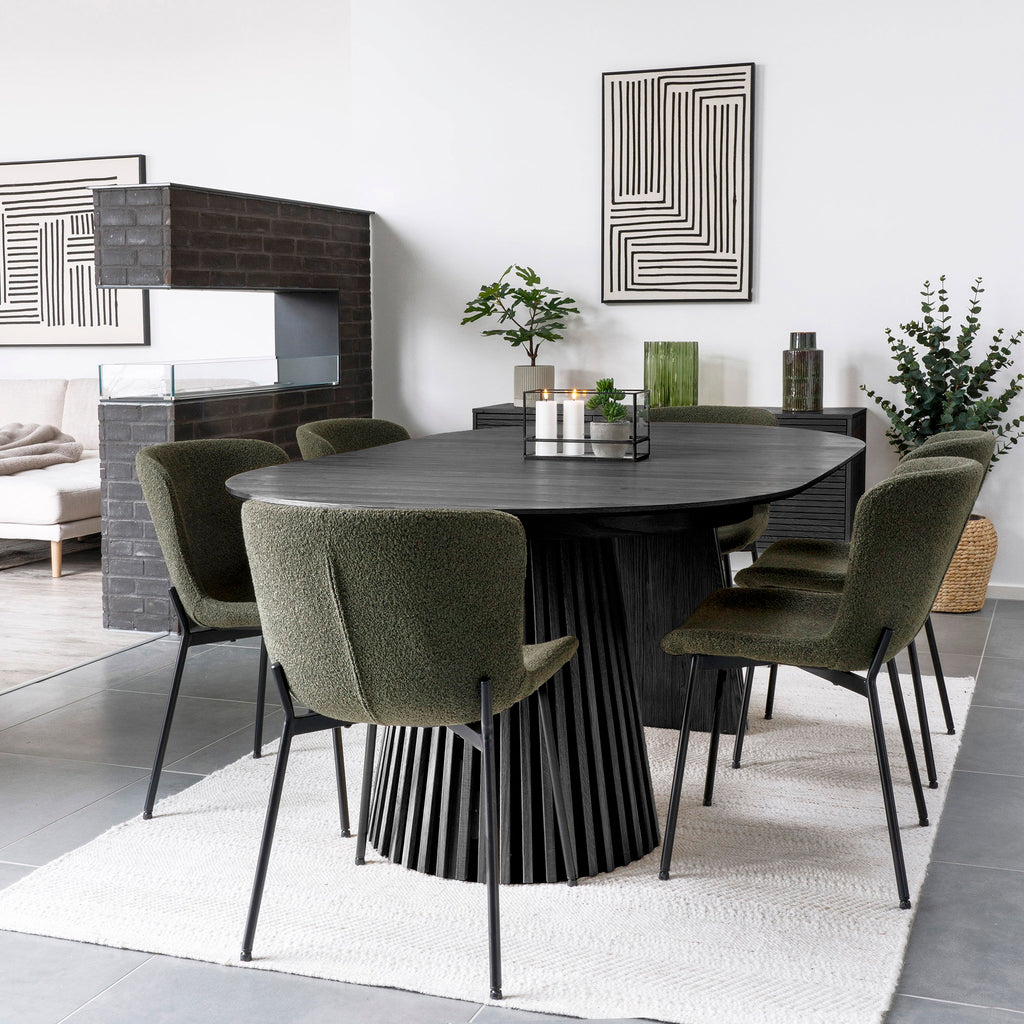 Masă de dining, furnir de stejar, negru, include două extensii, ø120x120-160-200x75 cm