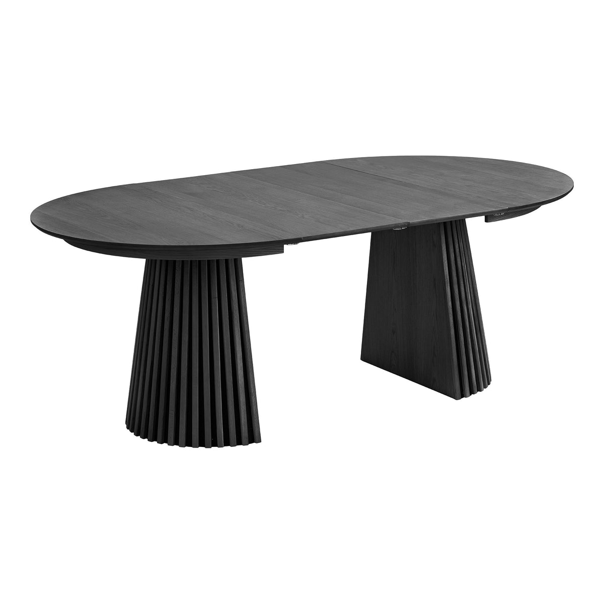 Masă de dining, furnir de stejar, negru, include două extensii, ø120x120-160-200x75 cm