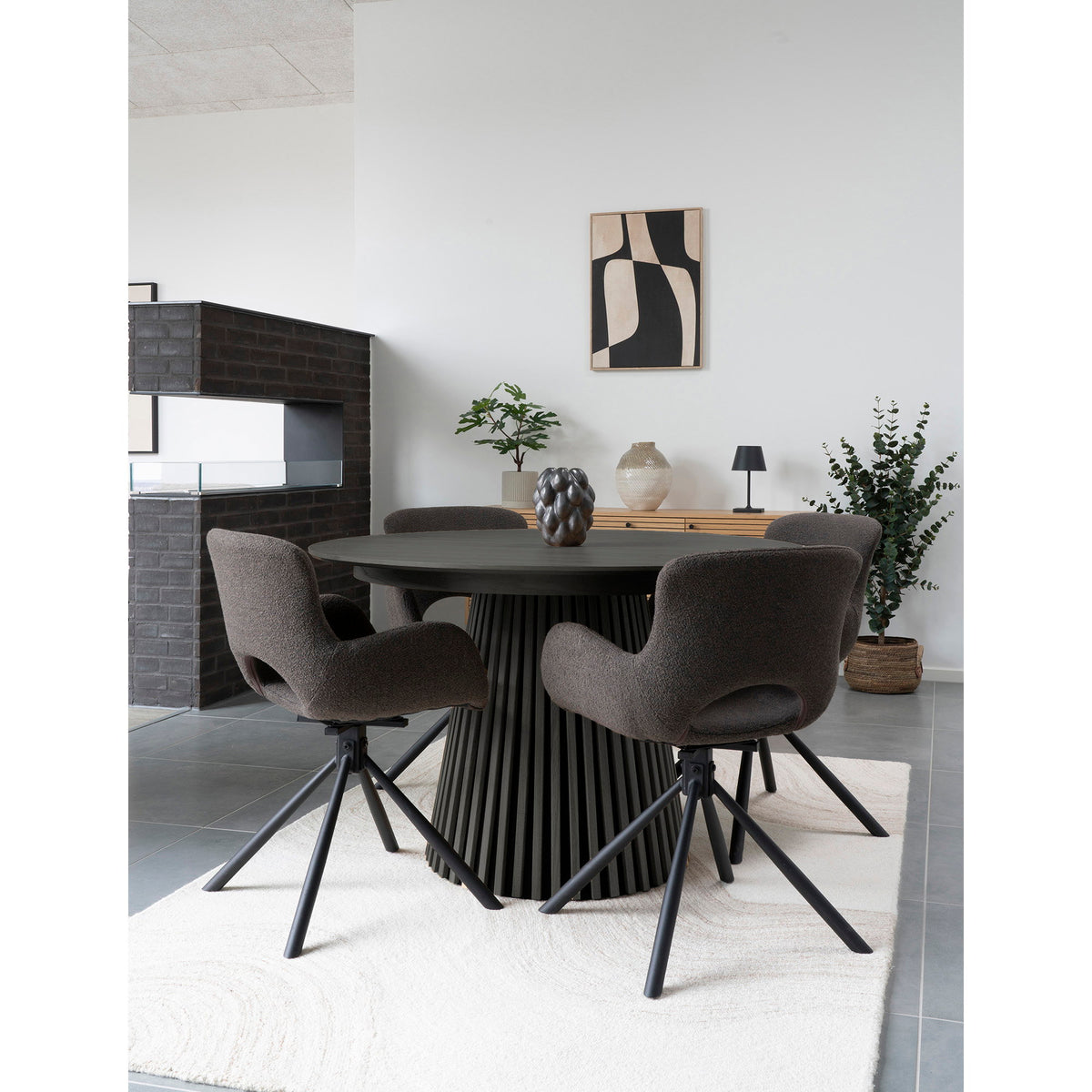 Masă de dining, furnir de stejar, negru, ø140x75 cm