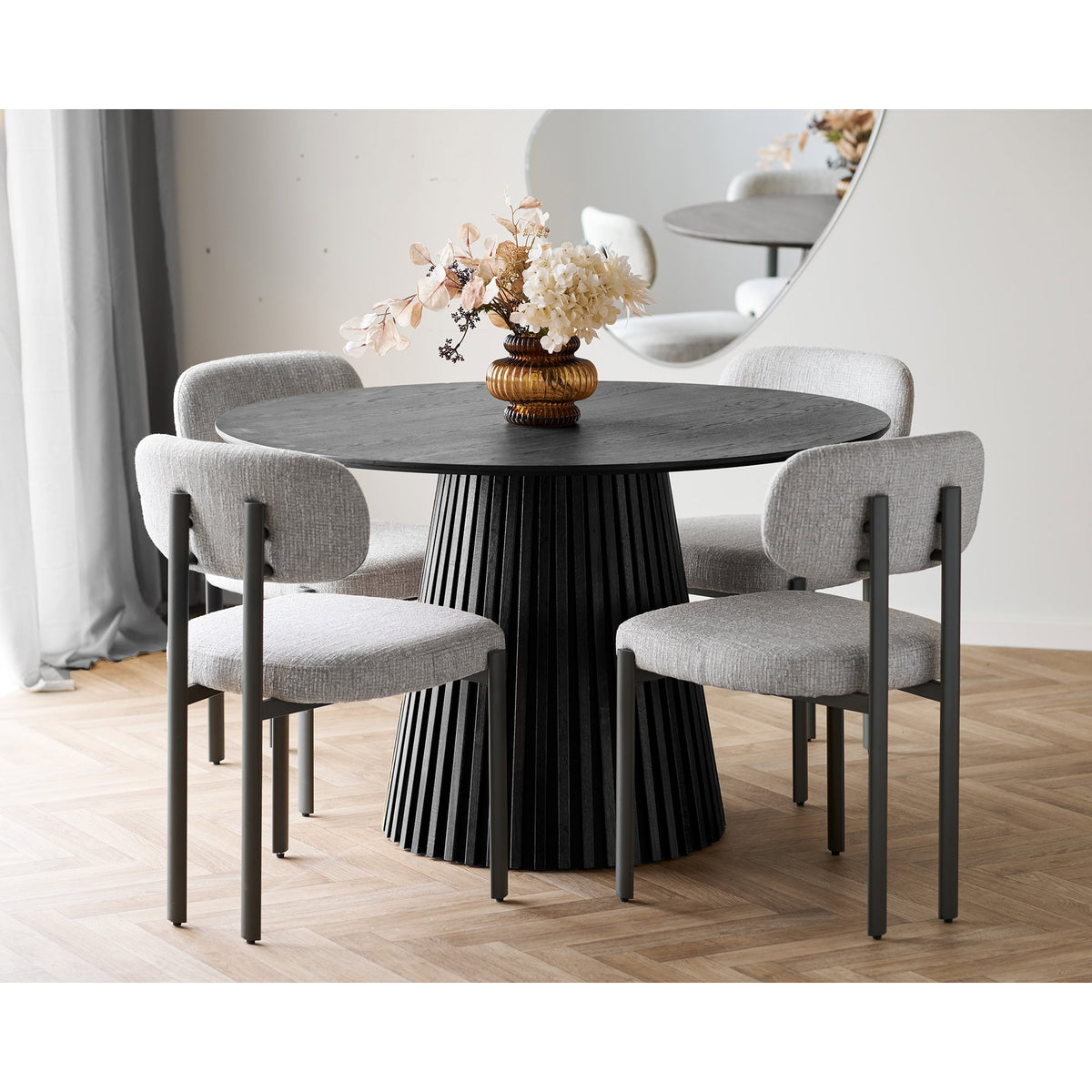 Masă de dining, furnir de stejar, negru, ø120x75 cm