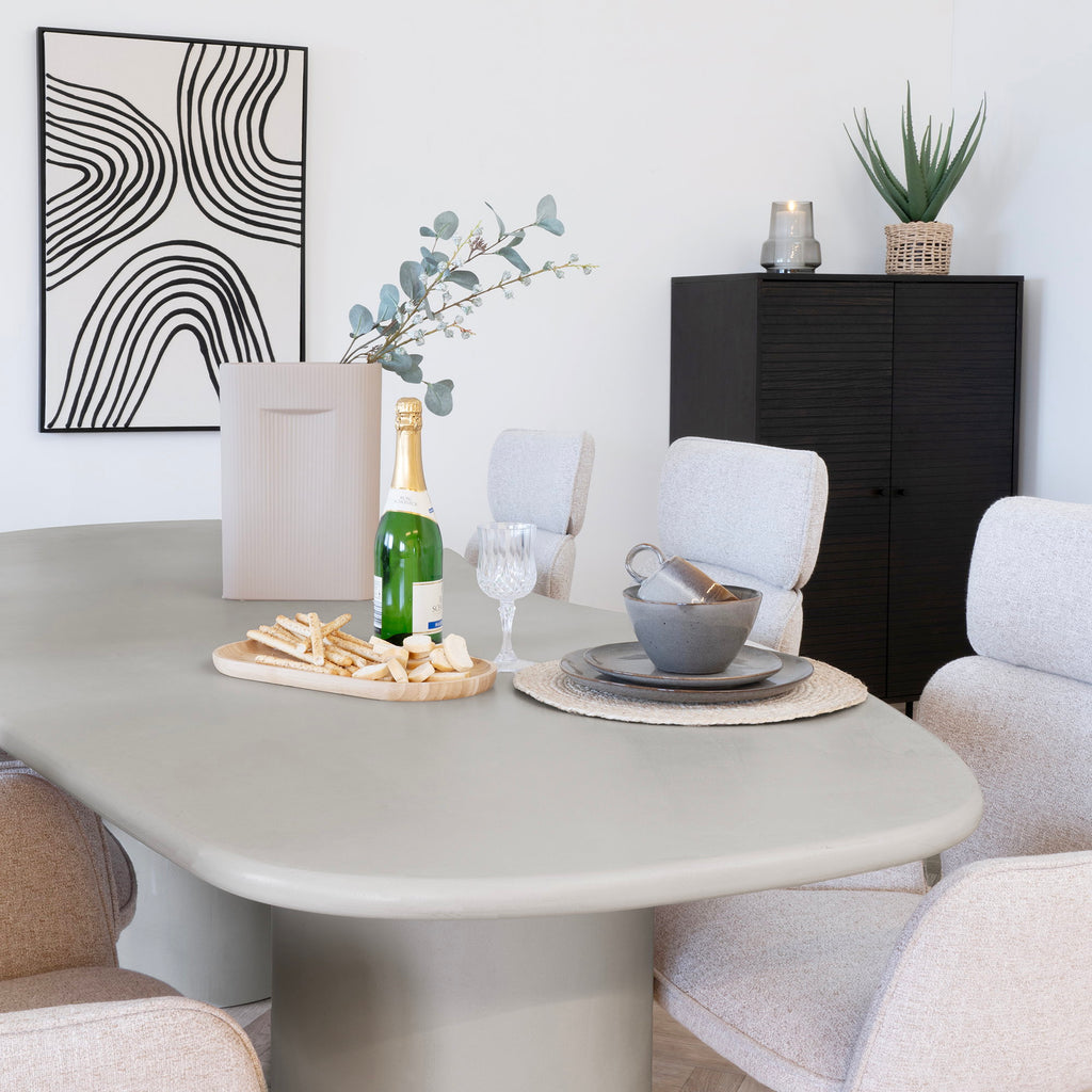 Masă de dining, aspect de ciment, bej, 96x200x76 cm