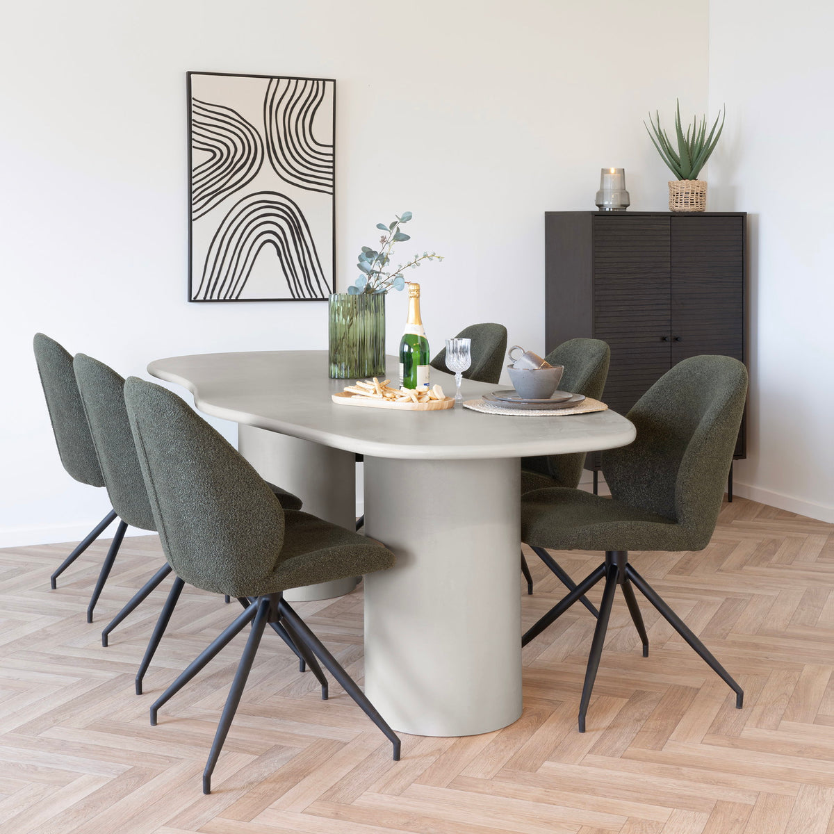 Masă de dining, aspect de ciment, bej, 96x240x76 cm