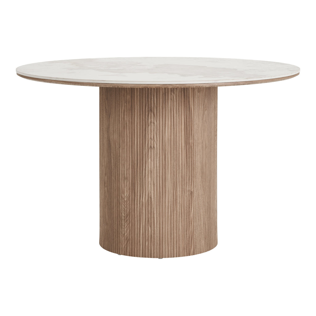 Masă de dining, blat din ceramică, alb/maro, ø120x76 cm