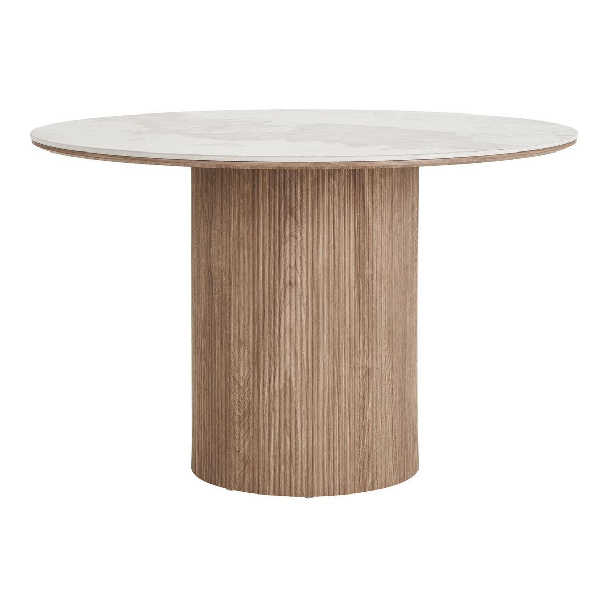 Masă de dining, blat din ceramică, alb/maro, ø120x76 cm