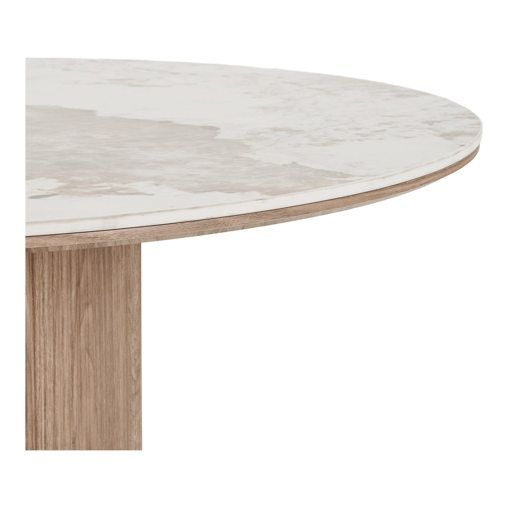 Masă de dining, blat din ceramică, alb/maro, 100x210x76 cm