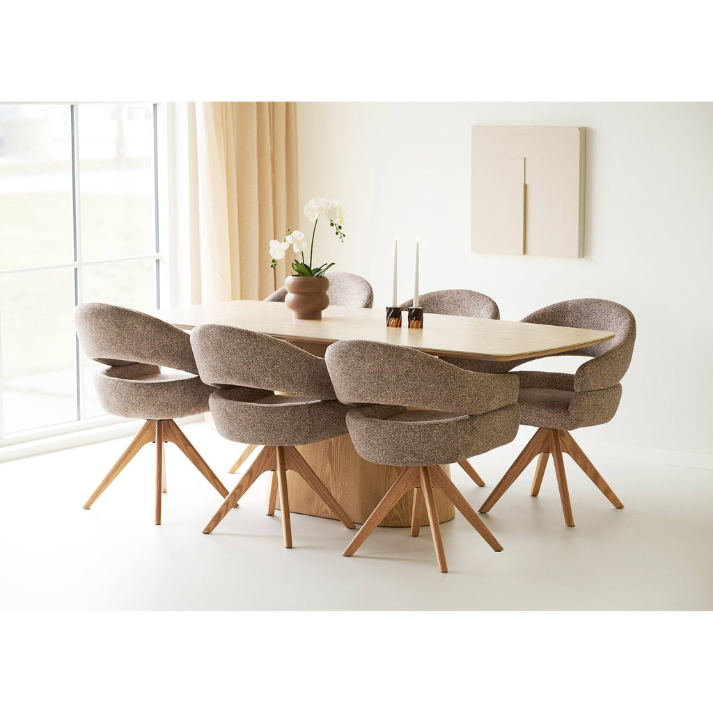 Masă de dining, blat din ceramică/furnir de frasin, aspect de travertin/natur, 90x200x76 cm