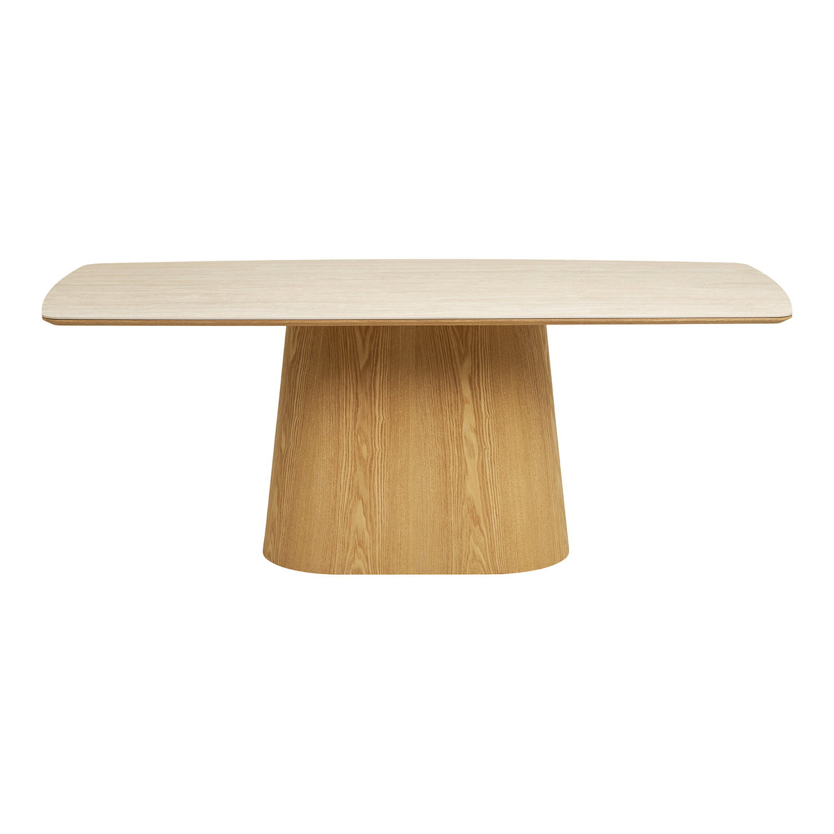 Masă de dining, blat din ceramică/furnir de frasin, aspect de travertin/natur, 90x200x76 cm