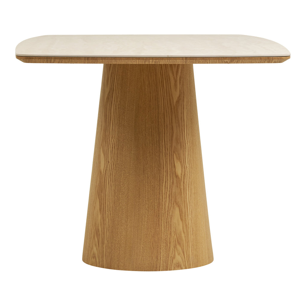 Masă de dining, blat din ceramică/furnir de frasin, aspect de travertin/natur, 90x200x76 cm