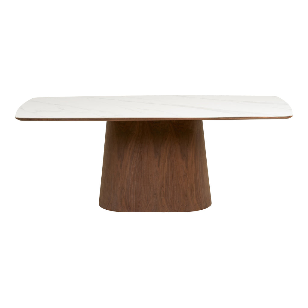 Masă de dining, blat din ceramică/furnir de frasin, alb/maro închis, 90x200x76 cm