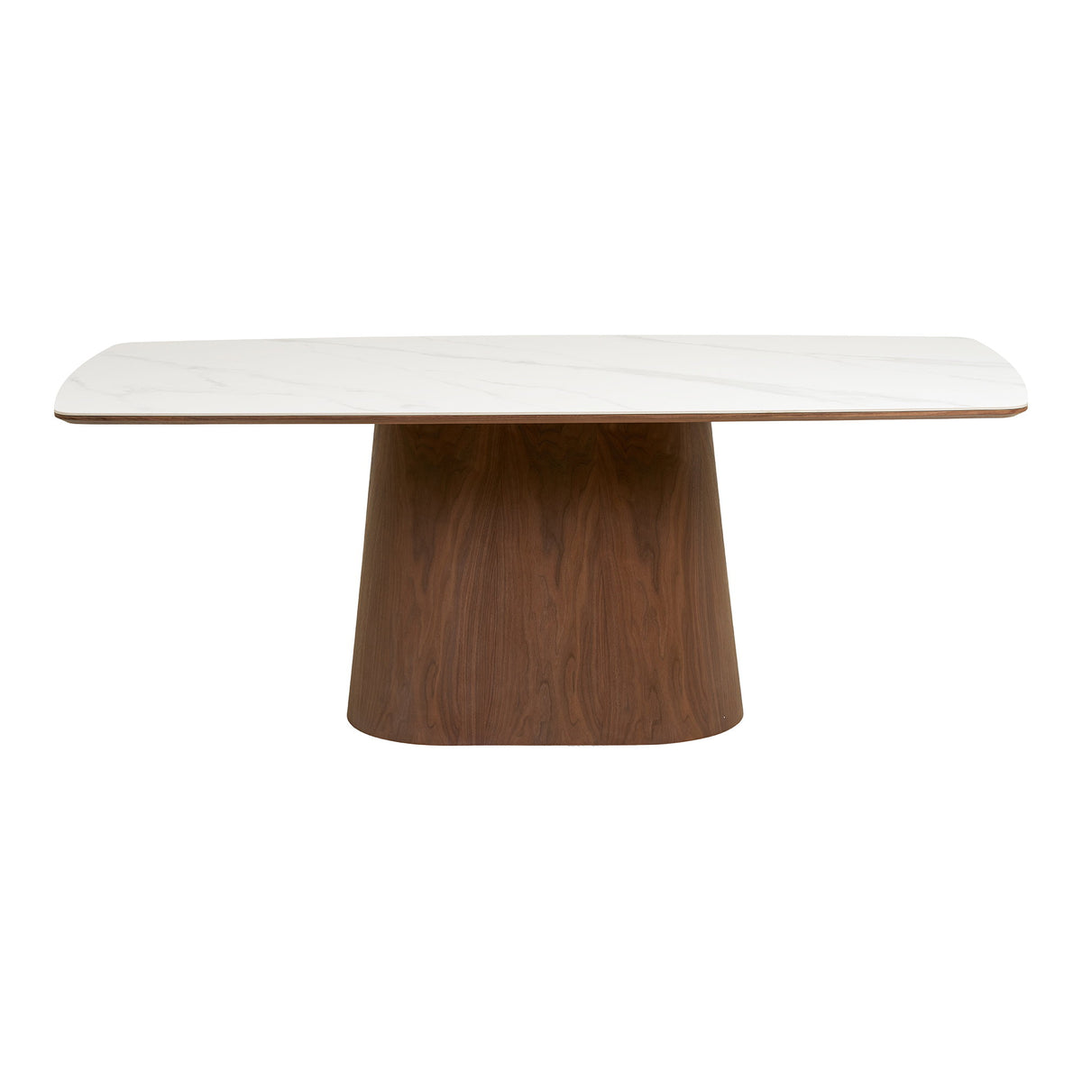 Masă de dining, blat din ceramică/furnir de frasin, alb/maro închis, 90x200x76 cm