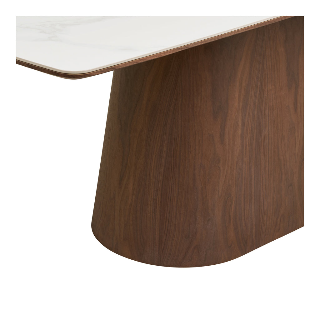 Masă de dining, blat din ceramică/furnir de frasin, alb/maro închis, 90x200x76 cm
