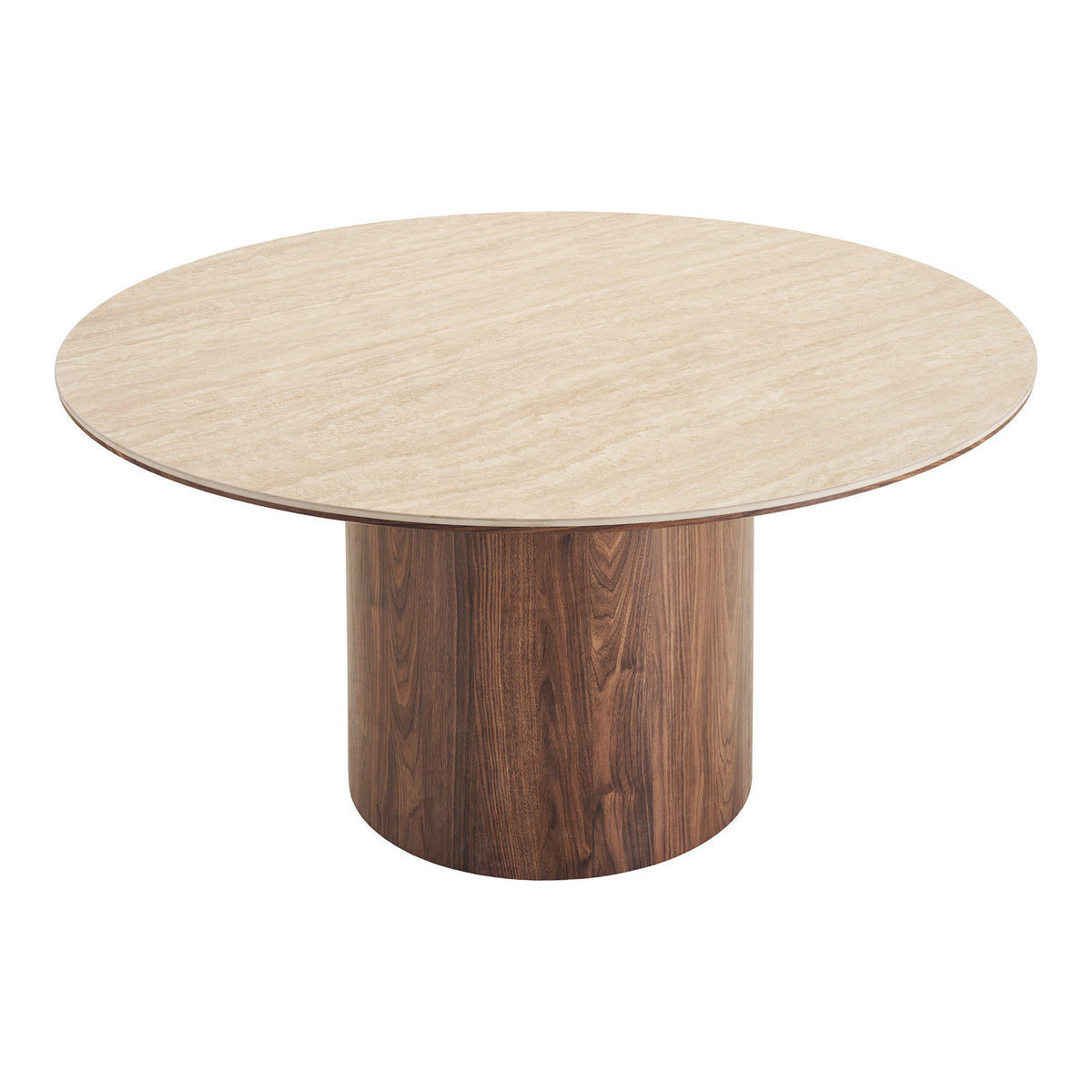 Masă de dining, blat din ceramică, travertin/maro închis, ø140x76 cm