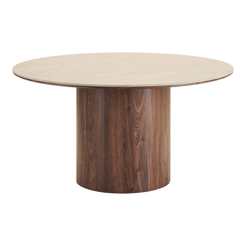 Masă de dining, blat din ceramică, travertin/maro închis, ø140x76 cm