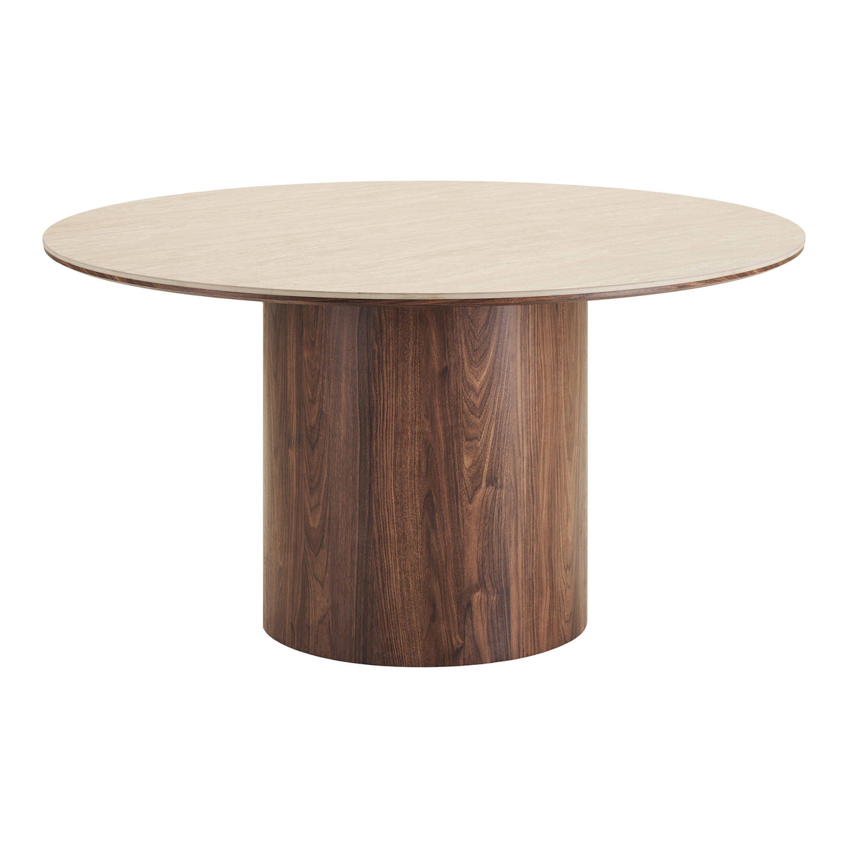 Masă de dining, blat din ceramică, travertin/maro închis, ø140x76 cm