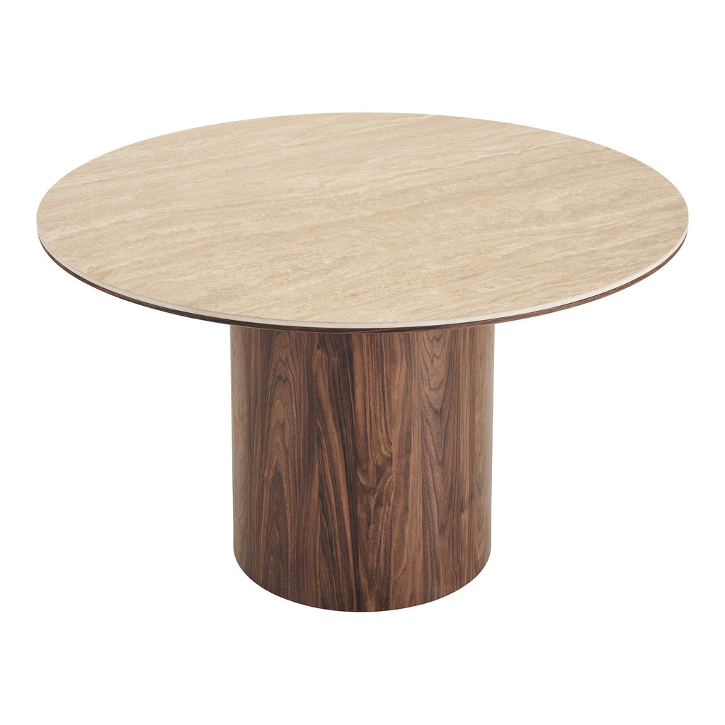 Masă de dining, blat din ceramică, travertin/maro închis, ø120x76 cm