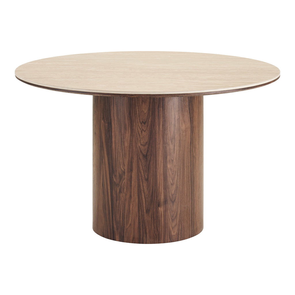 Masă de dining, blat din ceramică, travertin/maro închis, ø120x76 cm