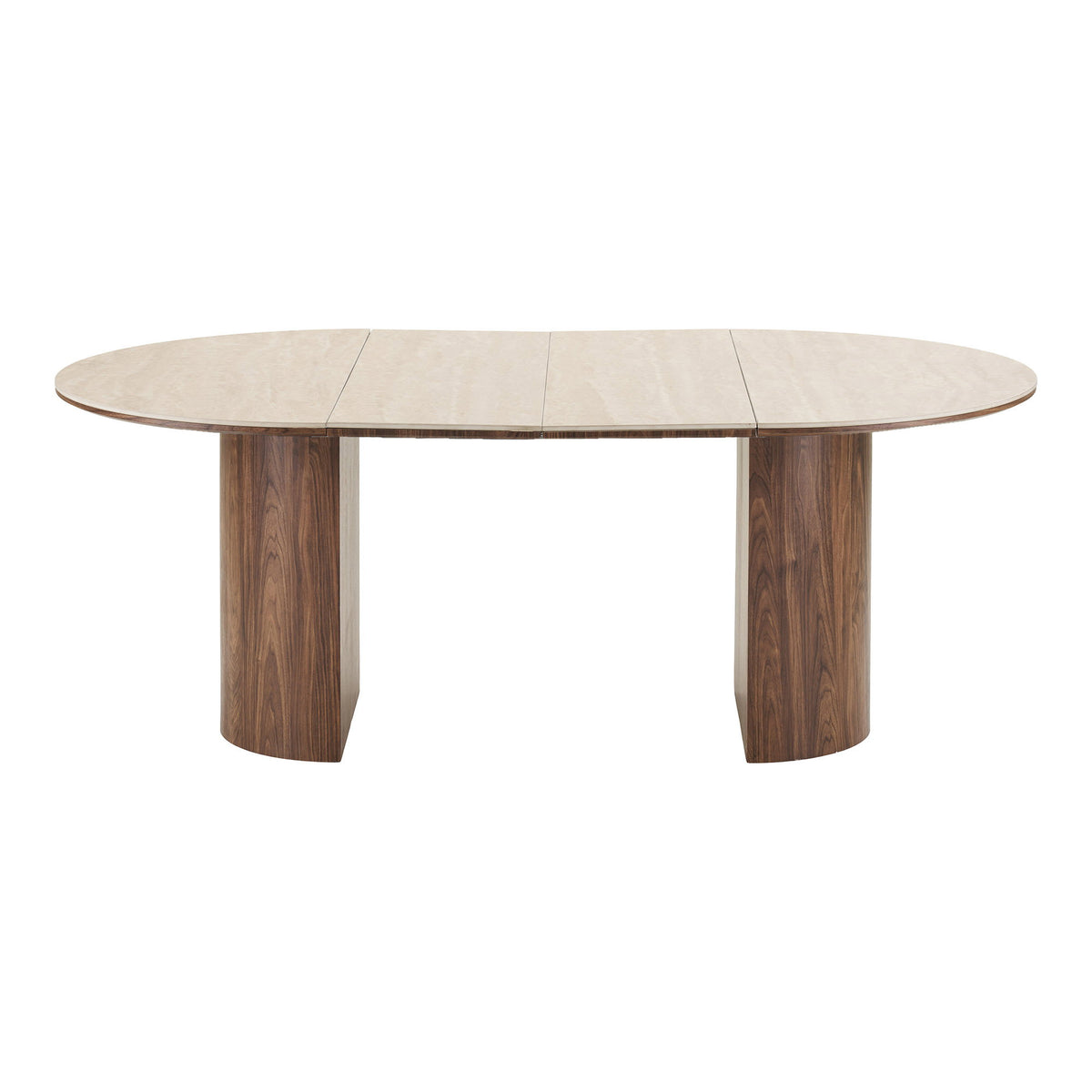 Masă de dining, blat din ceramică, travertin/maro închis, include două extensii, ø120x120-160-200x76 cm