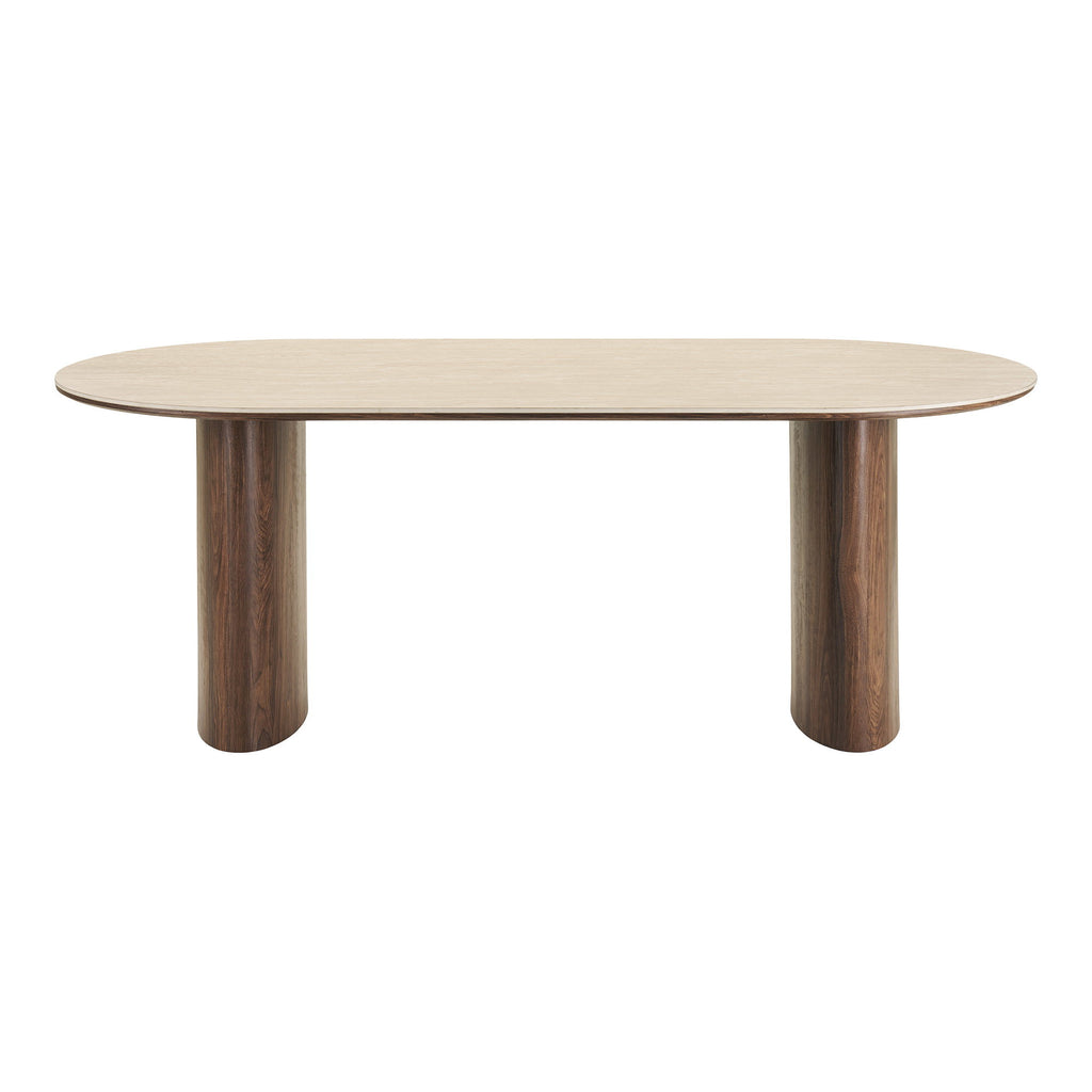 Masă de dining, blat din ceramică, travertin/maro închis, 100x210x76 cm