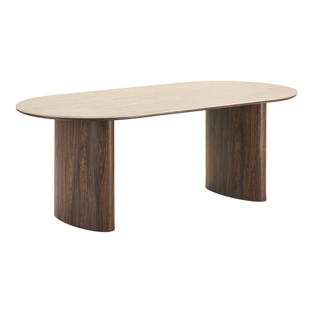 Masă de dining, blat din ceramică, travertin/maro închis, 100x210x76 cm