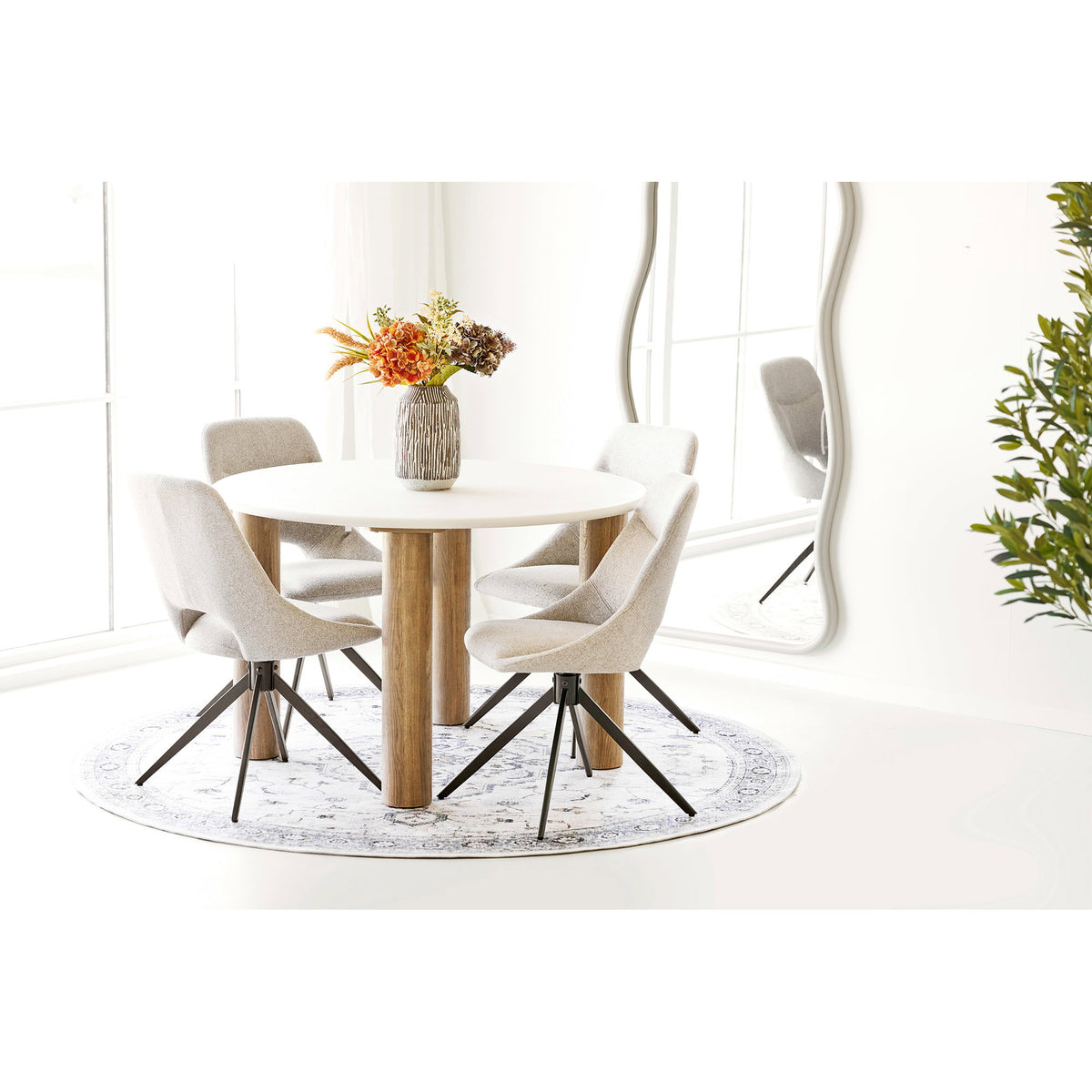 Masă de dining, aspect de ciment, nisipiu/maro, ø120x76 cm