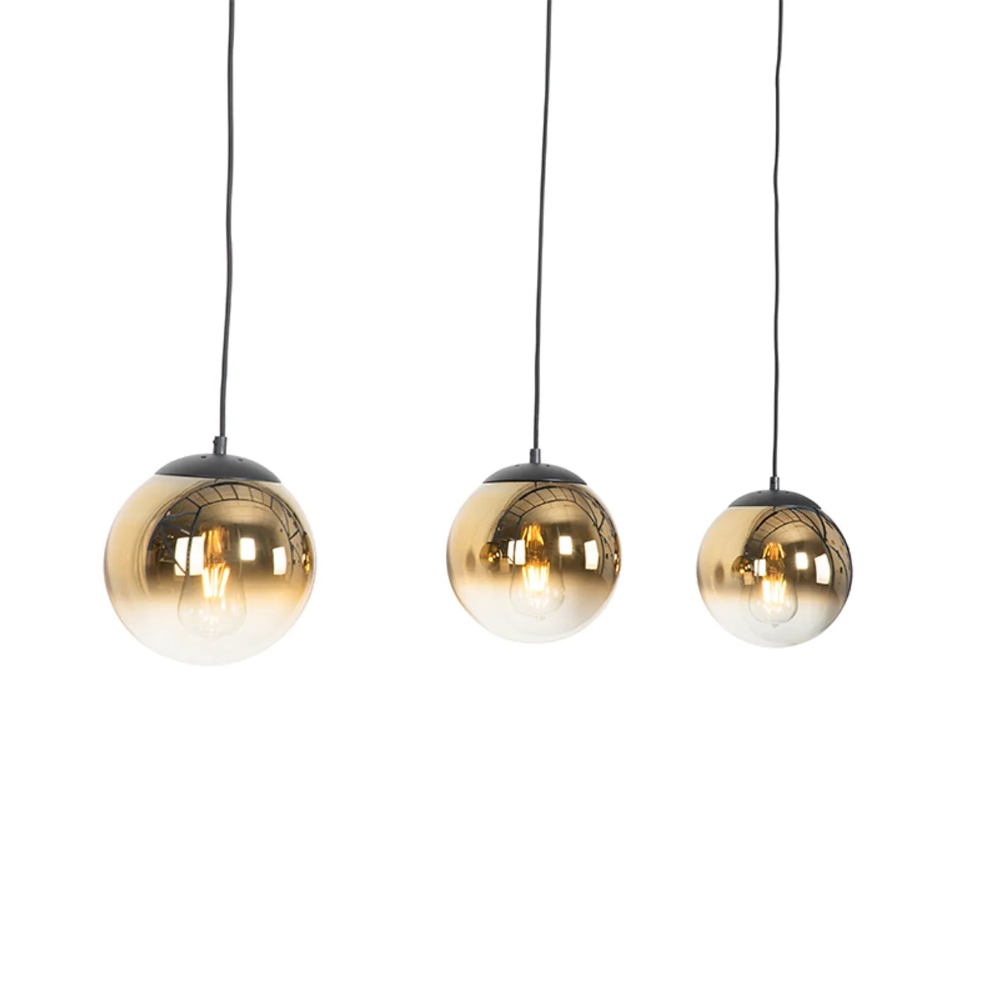 Lampă suspendată neagră cu sticlă aurie cu 3 lumini Pallon