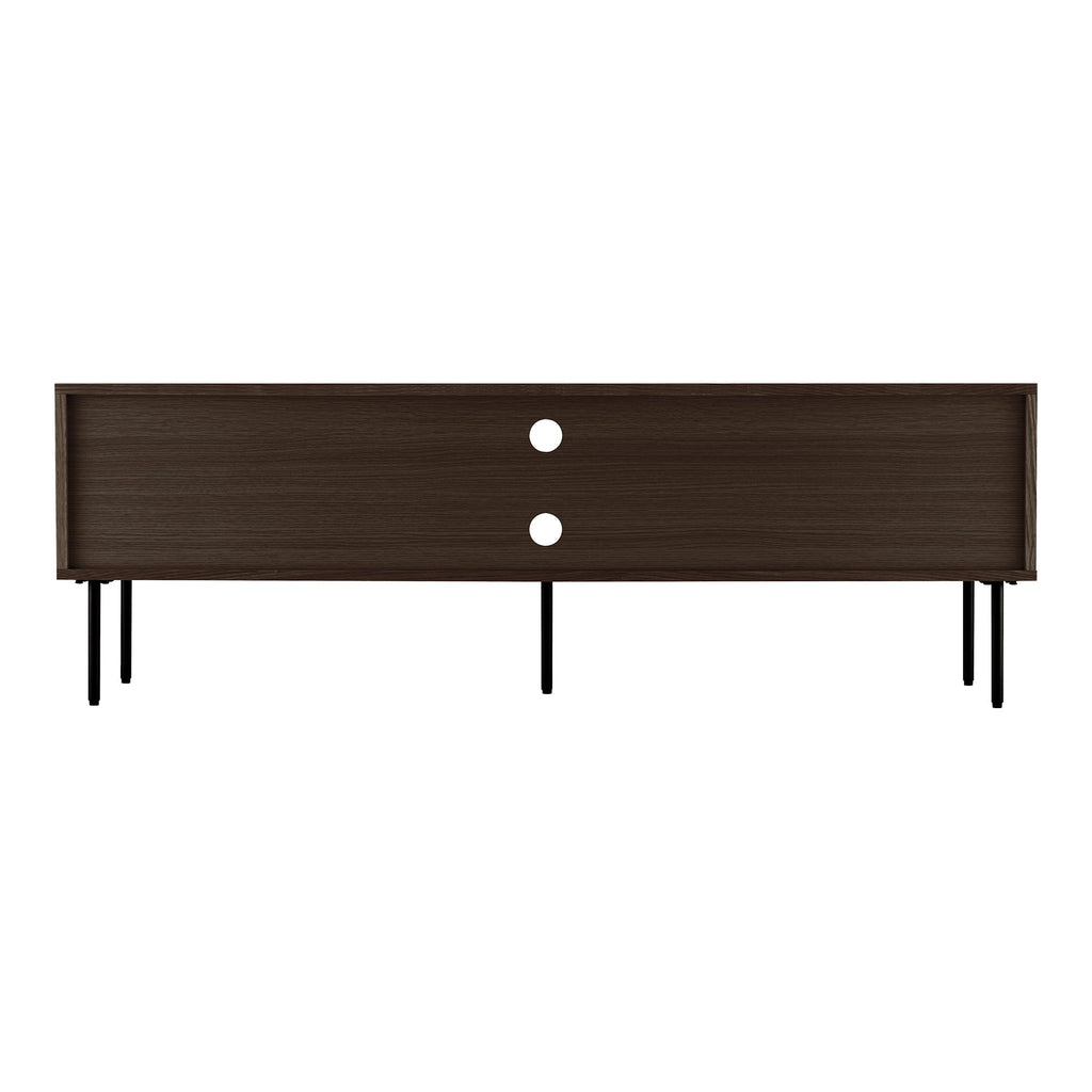 Comodă TV, 2 uși, 2 polițe, furnir de stejar, fumuriu, picioare din metal negru, 150x40x50 cm
