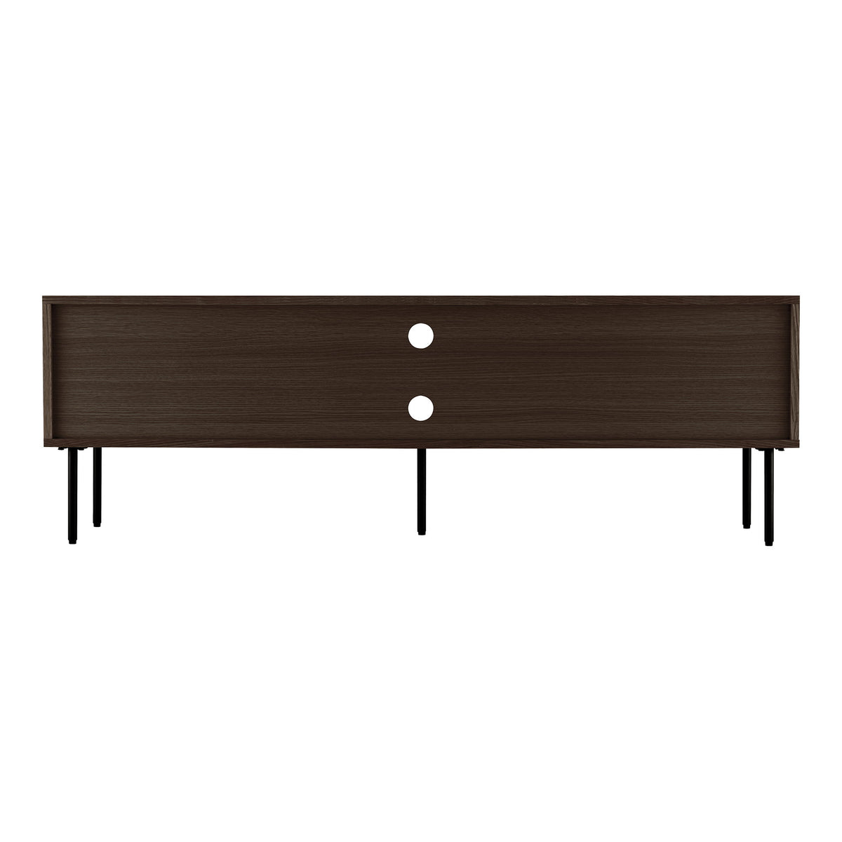 Comodă TV, 2 uși, 2 polițe, furnir de stejar, fumuriu, picioare din metal negru, 150x40x50 cm