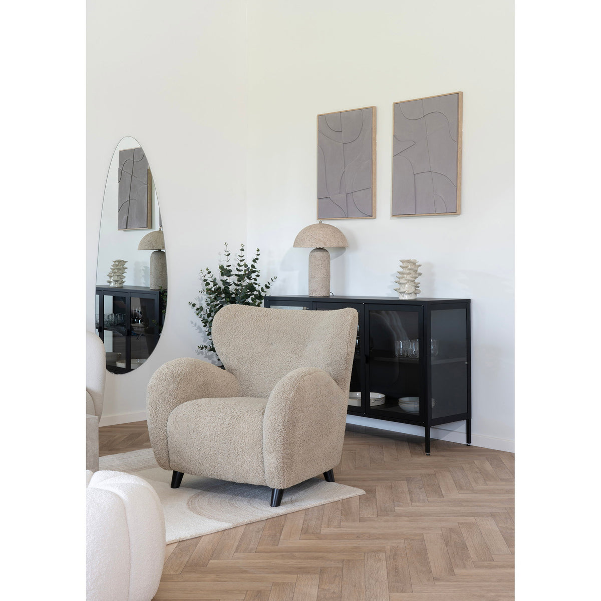 Comodă, 3 uși din sticlă, oțel, negru, 140x40x85 cm