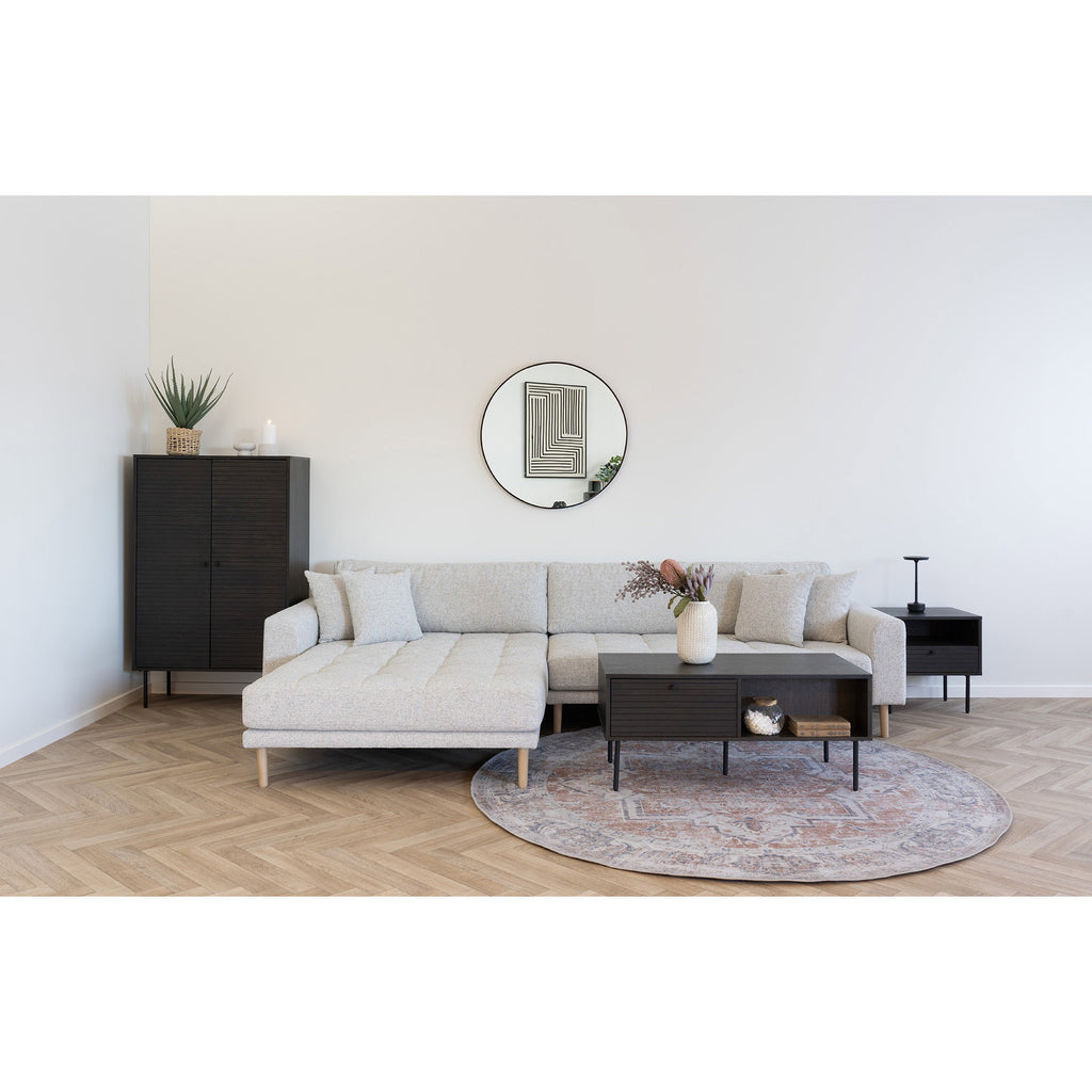 Comodă înaltă, 2 uși, furnir de stejar, fumuriu, picioare din metal negru, 80x40x130 cm