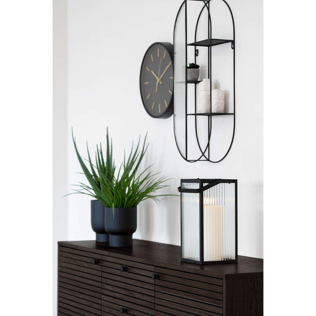 Comodă, 3 sertare, 2 uși, furnir de stejar, fumuriu, picioare din metal negru, 150x40x74 cm