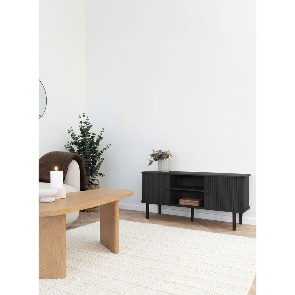 Comodă TV, 2 uși, negru, 113x40x52 cm