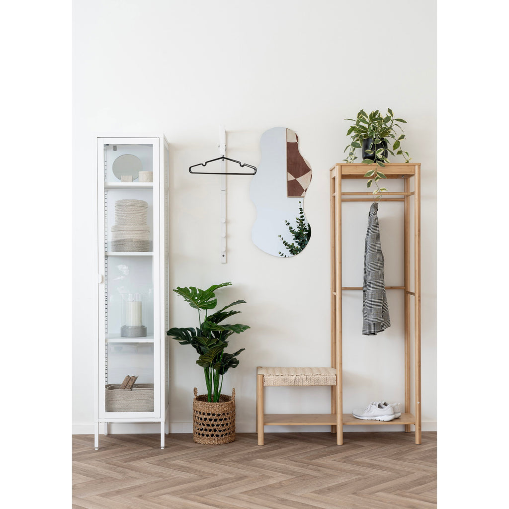 Suport pentru haine cu bancă din împletitură naturală, bambus, natur, 36x95x165